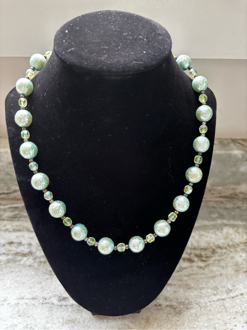 Sterling Vintage Stamped and Makers Stamp Charm Green Beaded Women's Necklace - Picture 5 of 5